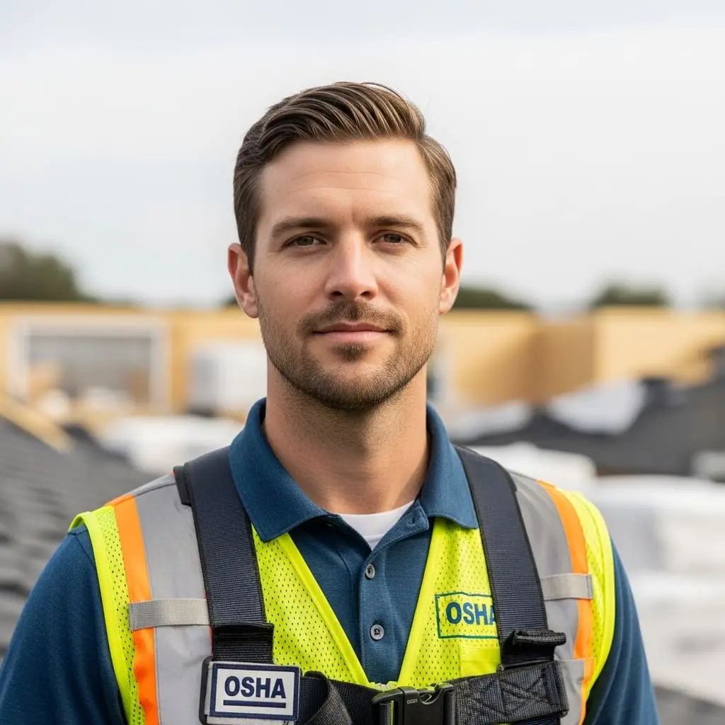 Site superintendent wearing OSHA safety vest at active jobsite