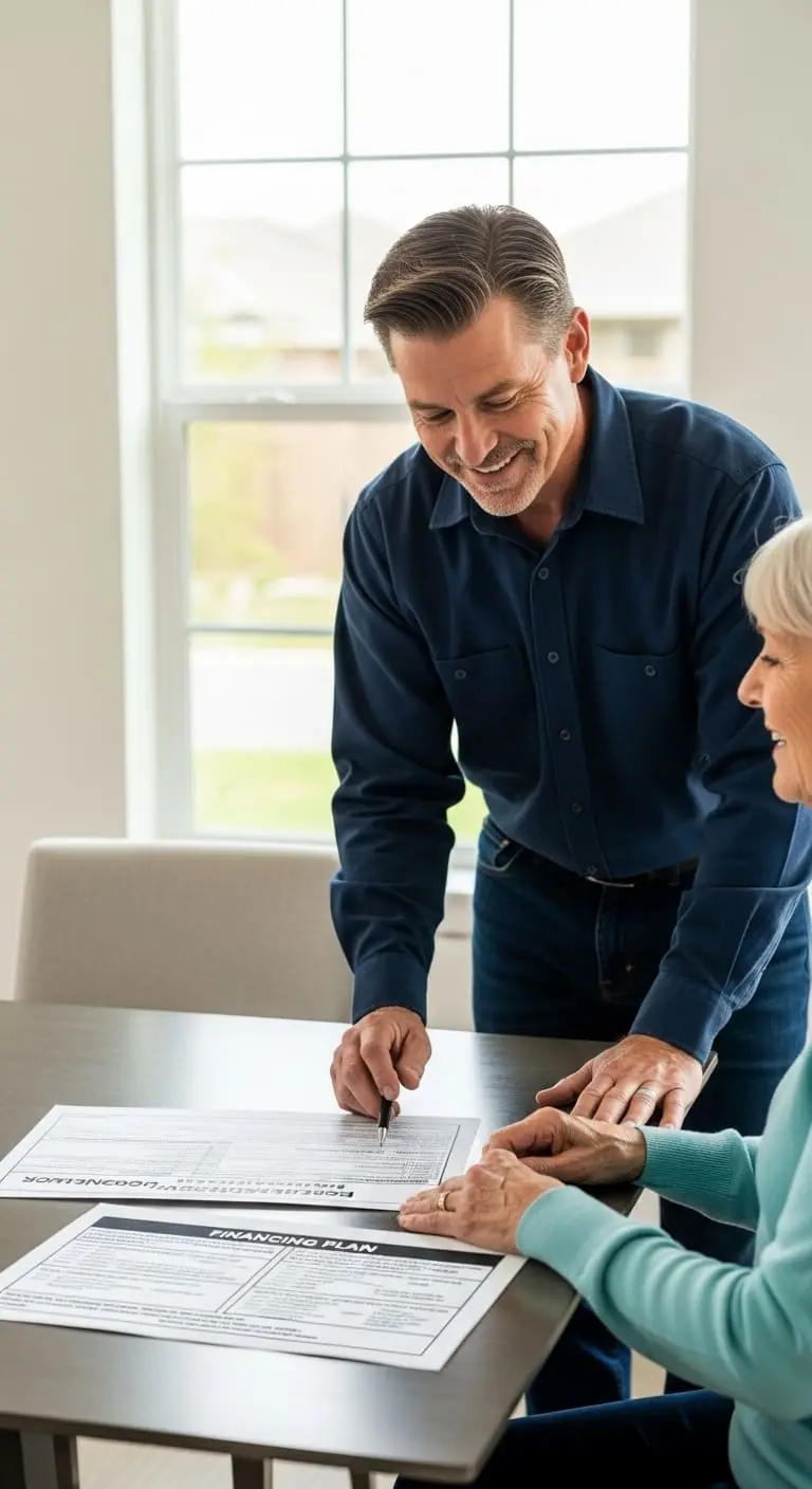 Estimator showing Santa Maria homeowner a detailed roofing quote and financing plans
