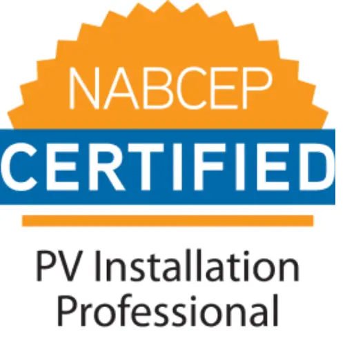 NABCEP Certified PV Installation Professional badge, representing national certification for photovoltaic solar installers.