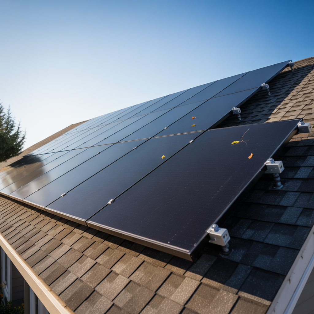 Solar panel mounting system installed on asphalt shingle roof of a residential home in Santa Maria, CA, showing secure racking and clean panel alignment under a clear sky.