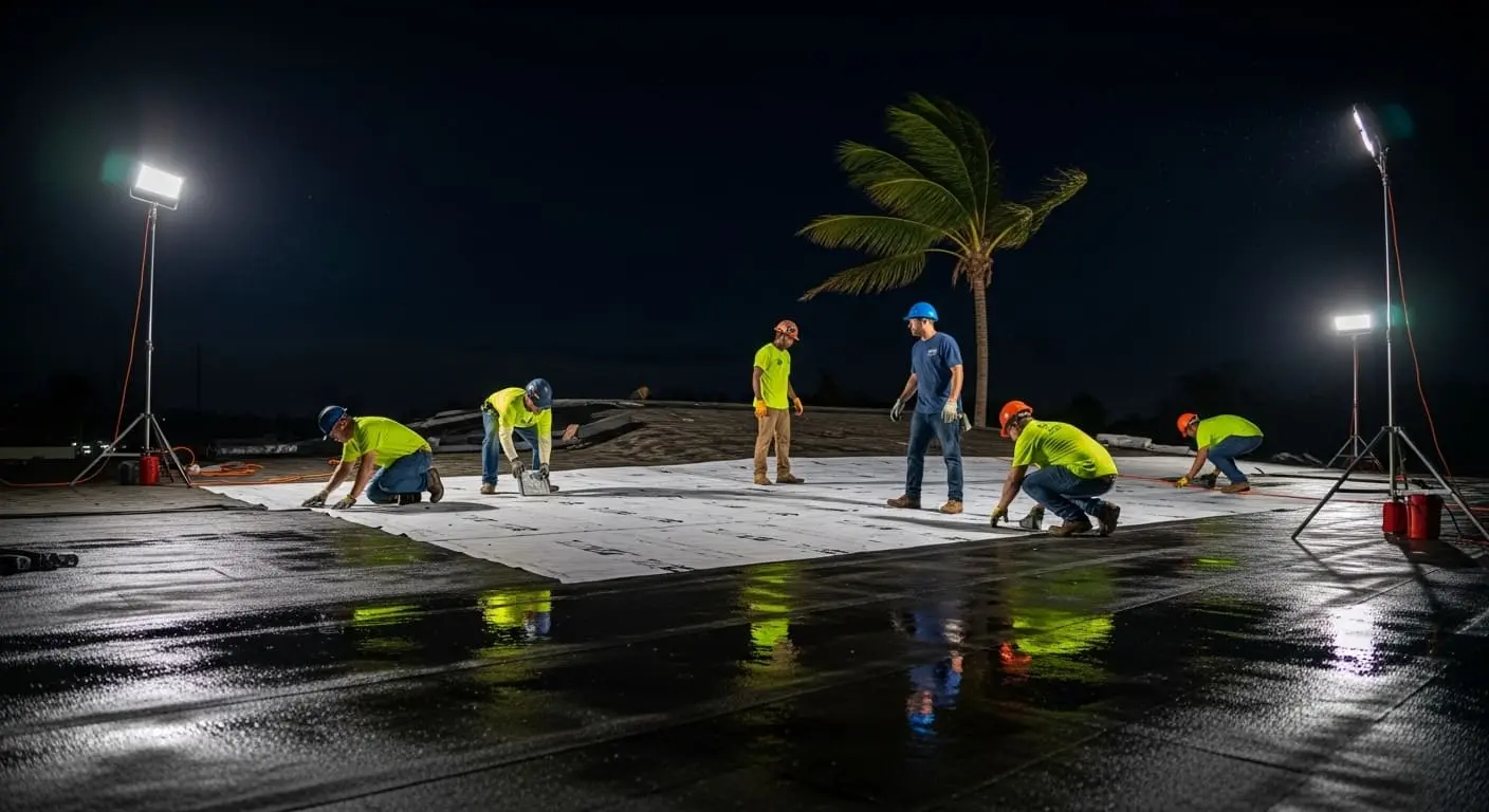 Nighttime emergency commercial roof repair in Santa Maria, CA