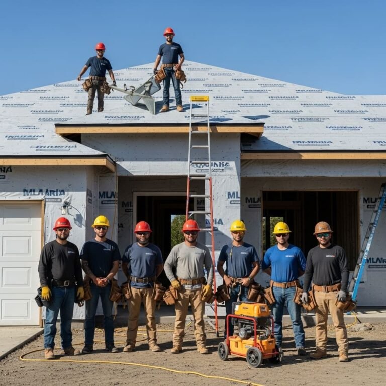 santa maria residential roofing team standing in front of a newly under construction roof.